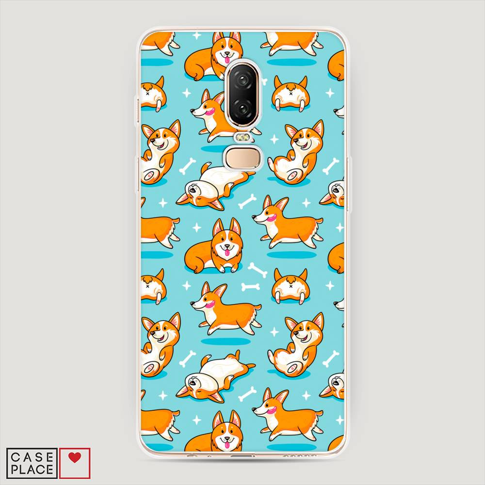 

Чехол Awog на OnePlus 6 / ВанПлас 6 "Веселые корги", Коричневый, 150550-2