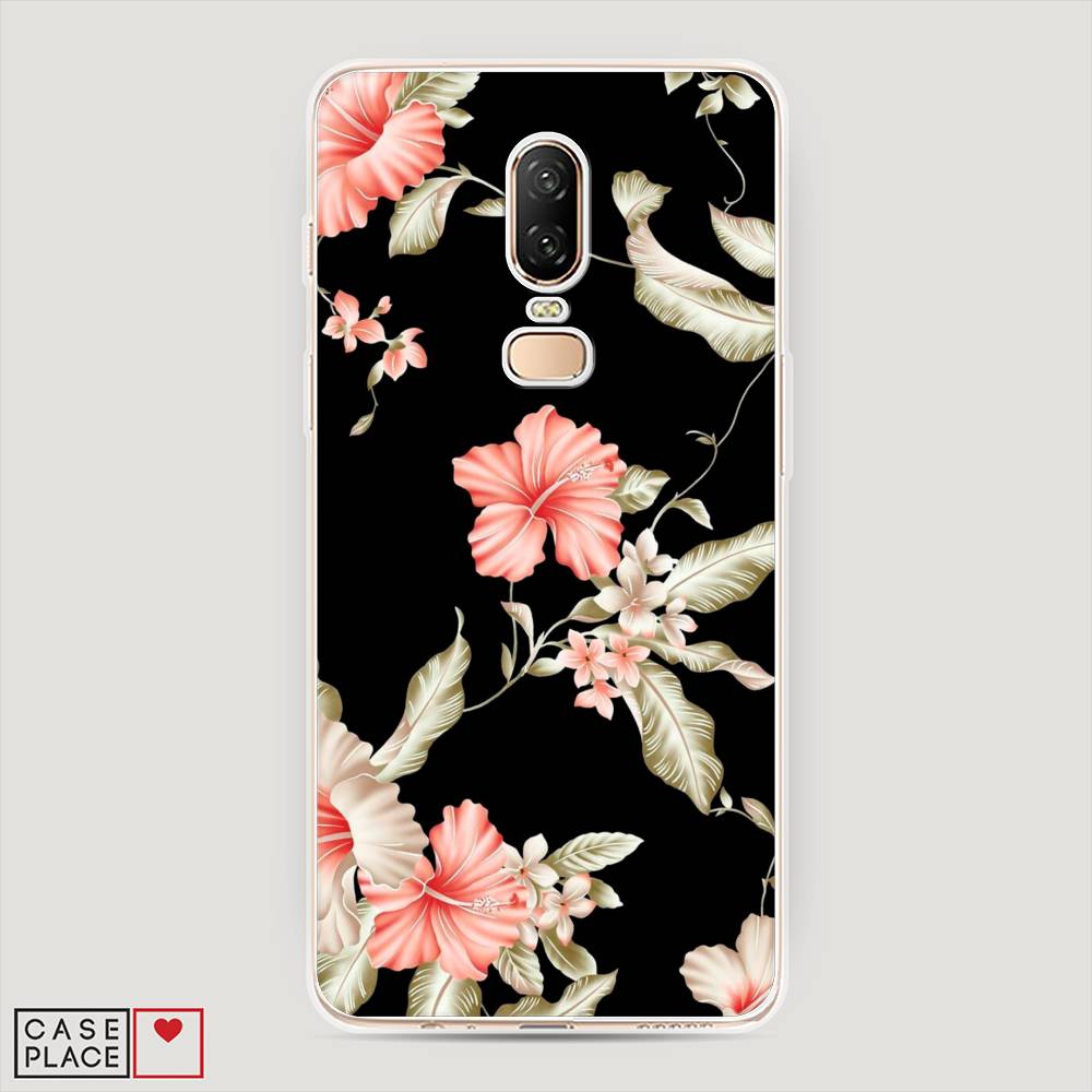 

Чехол Awog на OnePlus 6 / ВанПлас 6 "Цветы на черном", Черный;розовый, 150550-8