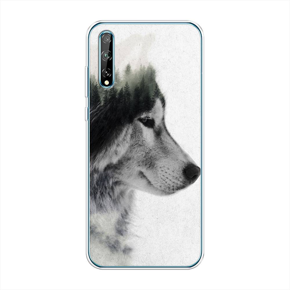 

Чехол на Huawei Y8p "Волк лес", Серый;белый, 6103550-1