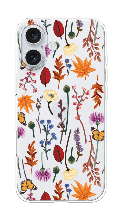 

Чехол на Apple iPhone 16 Plus "Orange Purple flowers", Оранжевый;красный;розовый;желтый;прозрачный, 16150-1