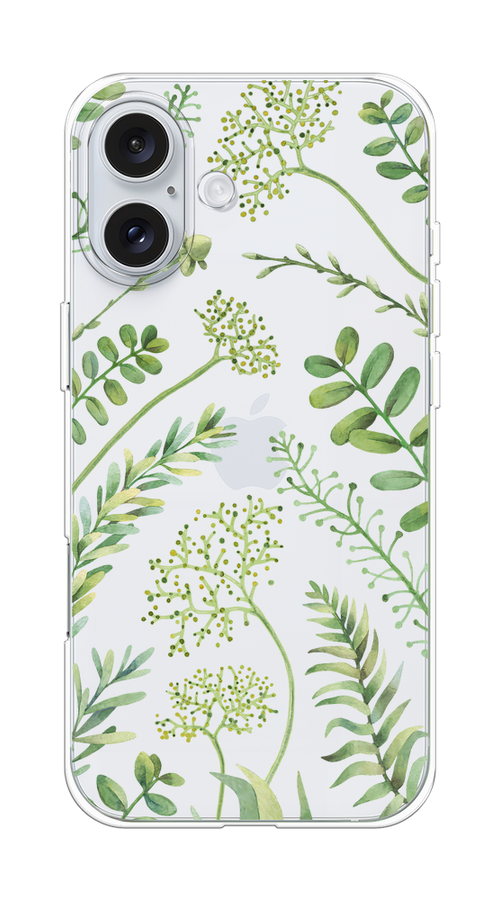 

Чехол на Apple iPhone 16 Plus "Green Leaves", Зеленый;прозрачный, 16150-1