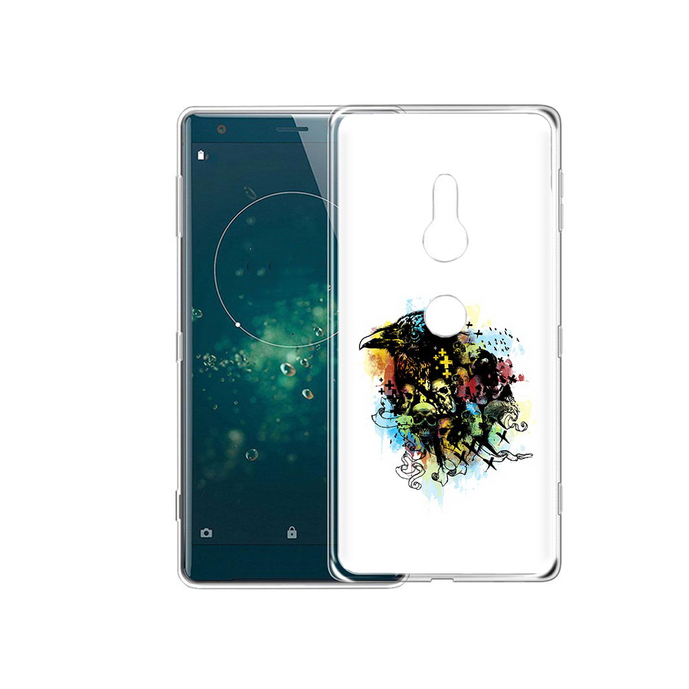 

Чехол MyPads Tocco для Sony Xperia XZ2 ворон и черепа, Прозрачный, Tocco