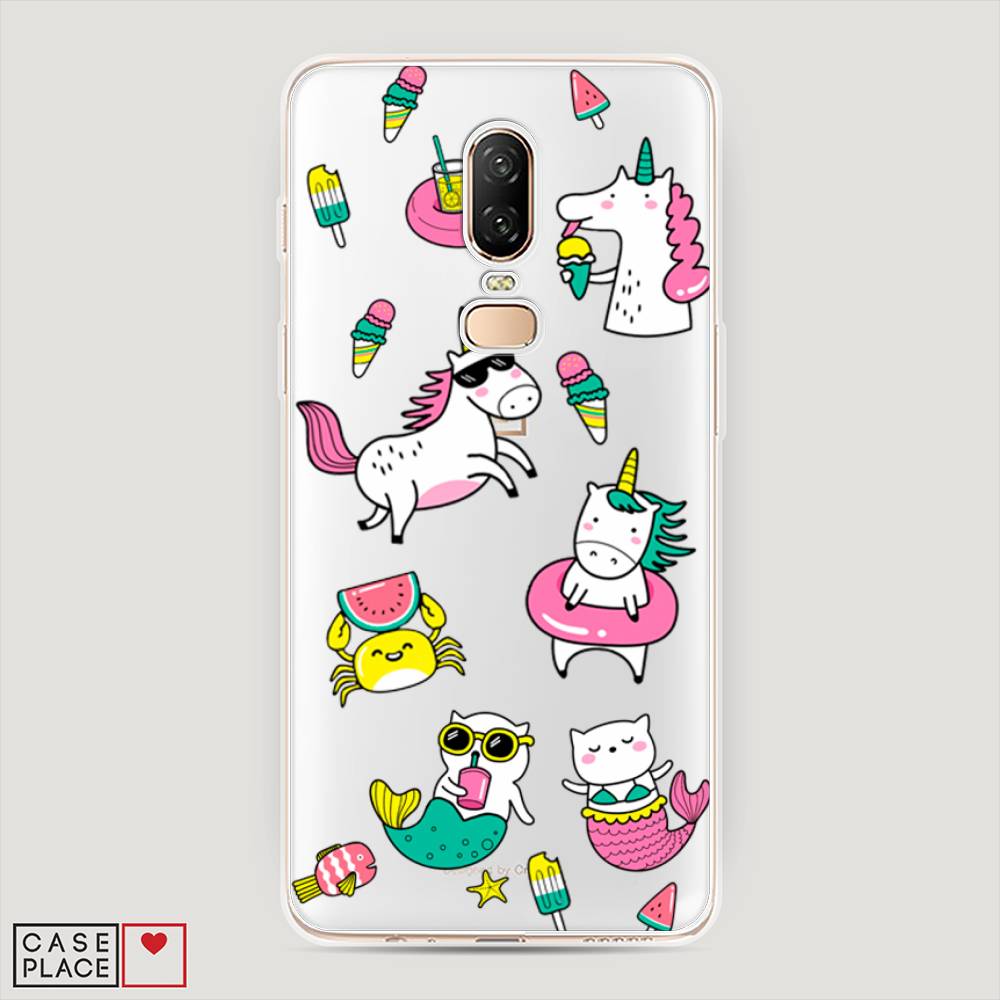 

Чехол Awog на OnePlus 6 / ВанПлас 6 "На отдыхе", Белый;голубой;розовый, 150550-2