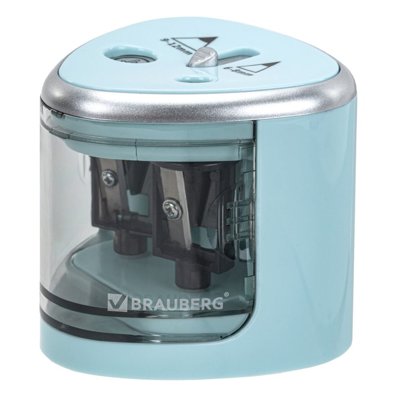 

Точилка для карандашей электрическая Brauberg Dual для 2 диаметров голубая 6шт, Голубой