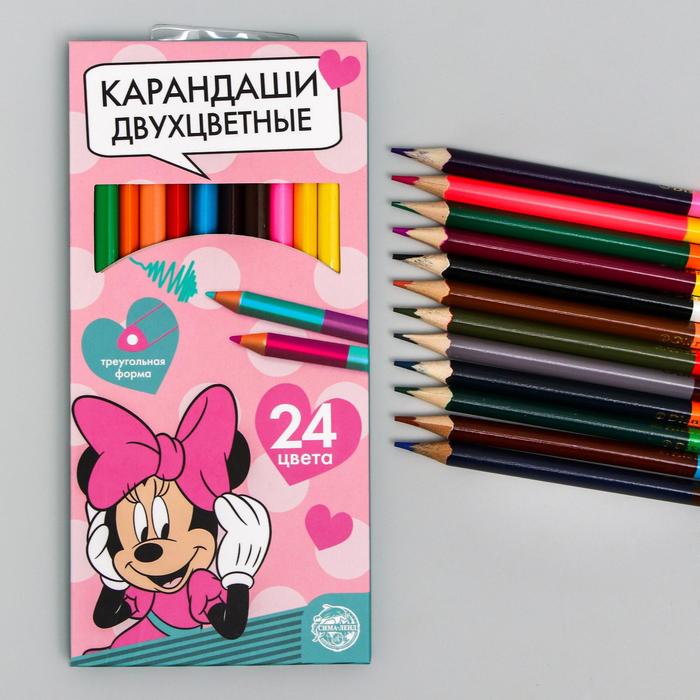 

Карандаши двухсторонние 24 цвета заточенные трехгранные европодвес Минни Маус