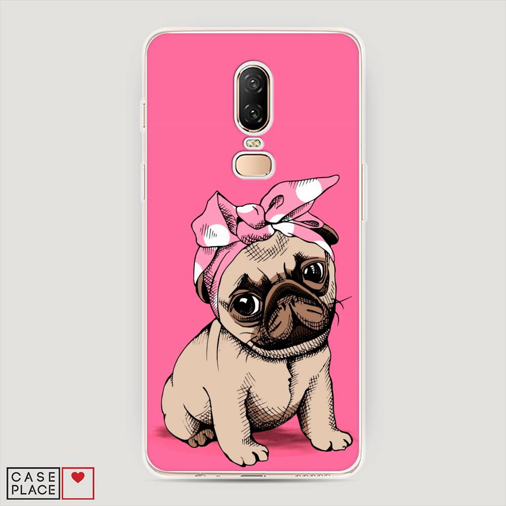 

Чехол Awog на OnePlus 6 / ВанПлас 6 "Dog Pin-Up", Розовый;бежевый, 150550-2