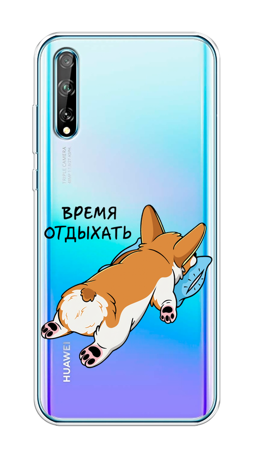 

Чехол на Huawei Y8p "Корги отдыхает", Черный;коричневый;голубой, 6103450-1