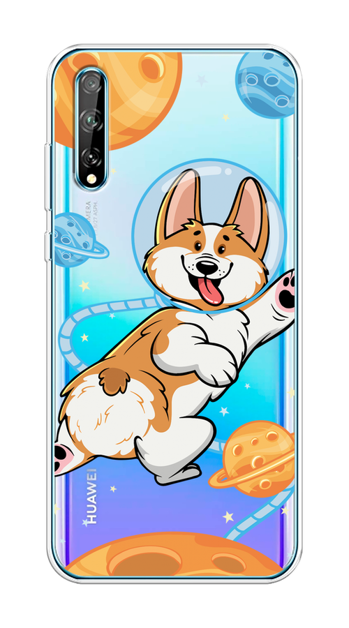 

Чехол на Huawei Y8p "Корги-космонавт", Голубой;бежевый;белый, 6103450-1