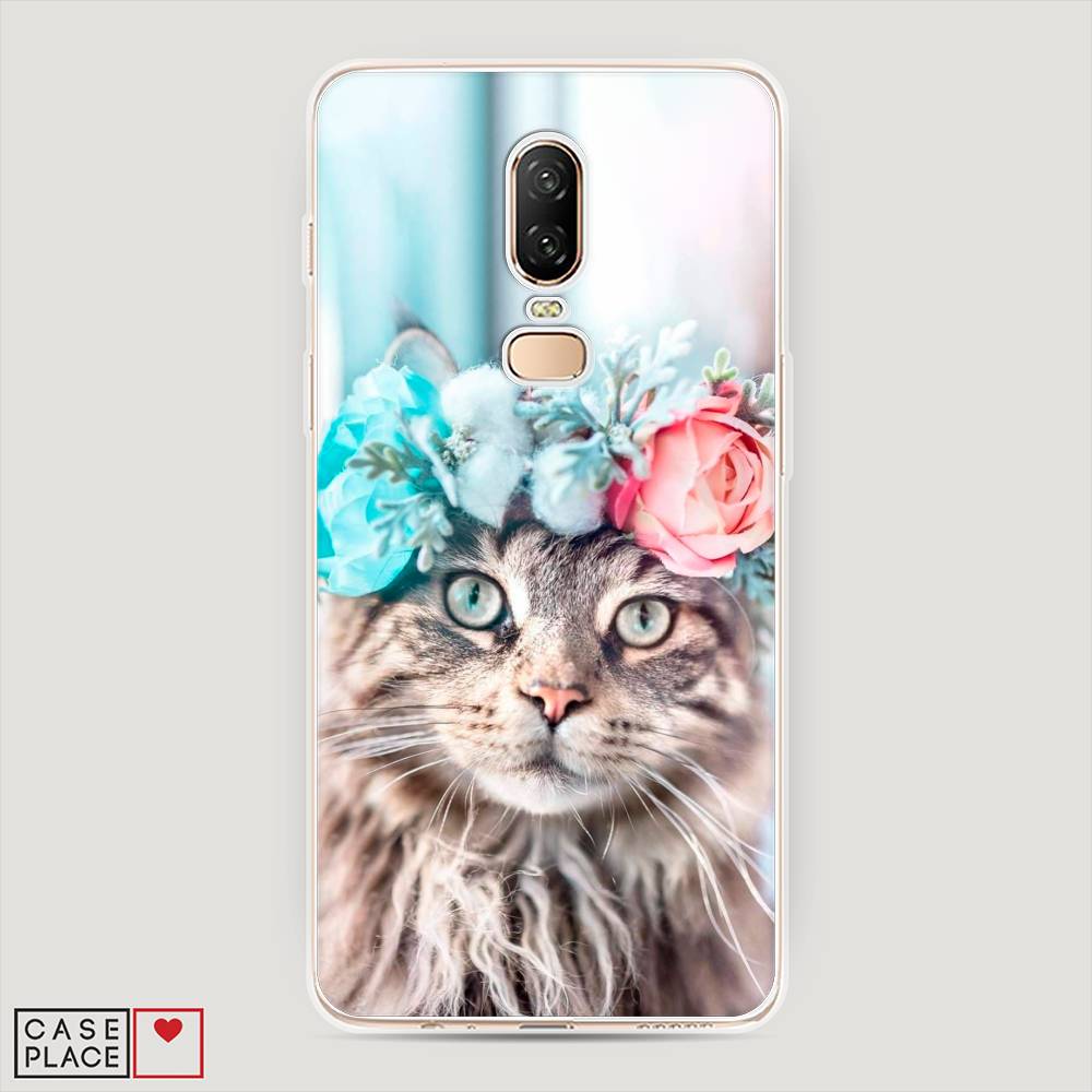 

Чехол Awog на OnePlus 6 / ВанПлас 6 "Кот в венке", Серый;голубой;розовый, 150550-2