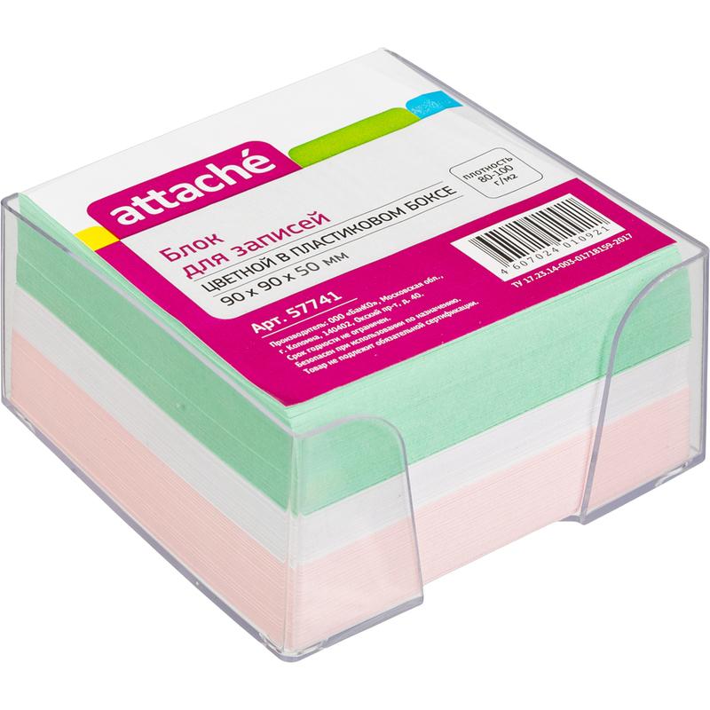 Блок-кубик для записей Attache 90x90x50мм цветной прозрачный бокс 36шт
