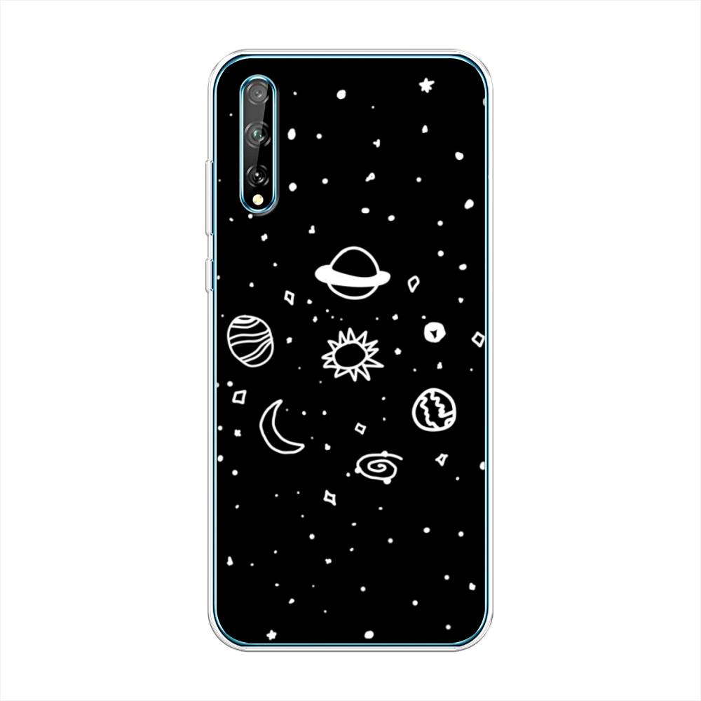 

Чехол на Huawei Y8p "Дудл солнечной системы", Бежевый;серый, 6103450-2