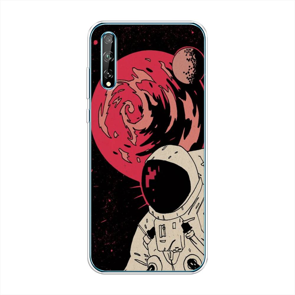 

Чехол на Huawei Y8p "Космонавт возле Марса", Черный;красный, 6103450-2