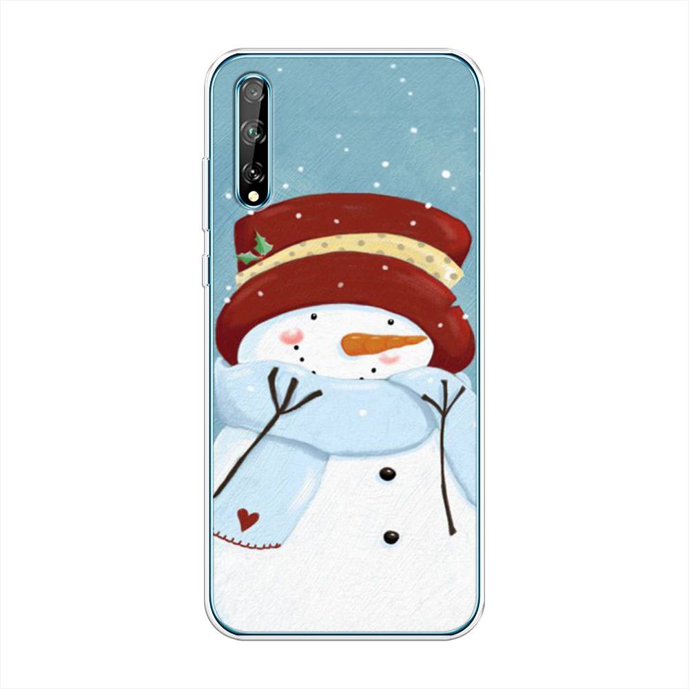 

Чехол на Huawei Y8p "Застенчивый снеговик", Голубой;белый;красный, 6103450-5