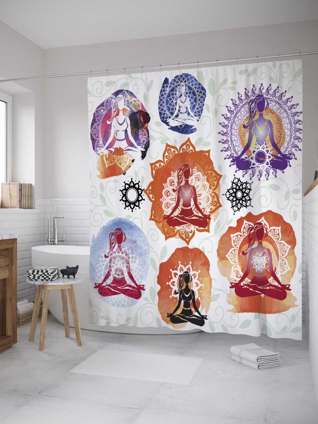 

Штора (занавеска) для ванной JoyArty "Энергия медитации" из сатена, 180х200 см с крючками