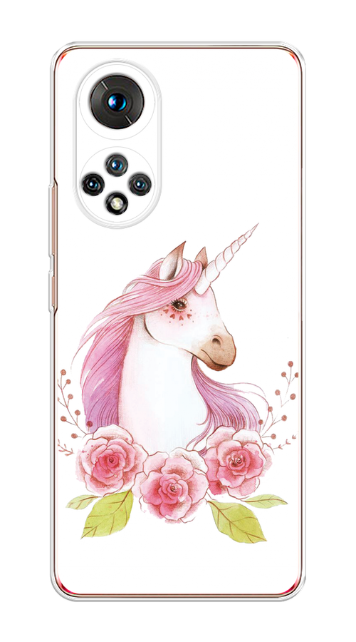 

Чехол на Honor 50/Nova 9 "Единорог цветы", Белый;розовый;серый, 6105450-1