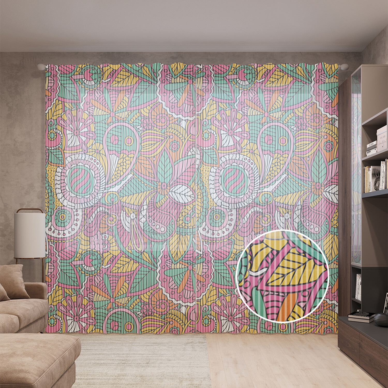 

Тюль вуаль на шторной ленте с принтом JoyArty "Цветение дудл", 310х265 см, Цветение дудл