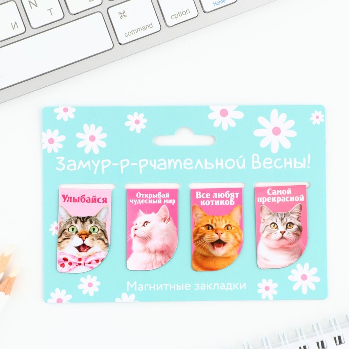 

Магнитные закладки мини, 4 шт «Замурчательной весны», Разноцветный