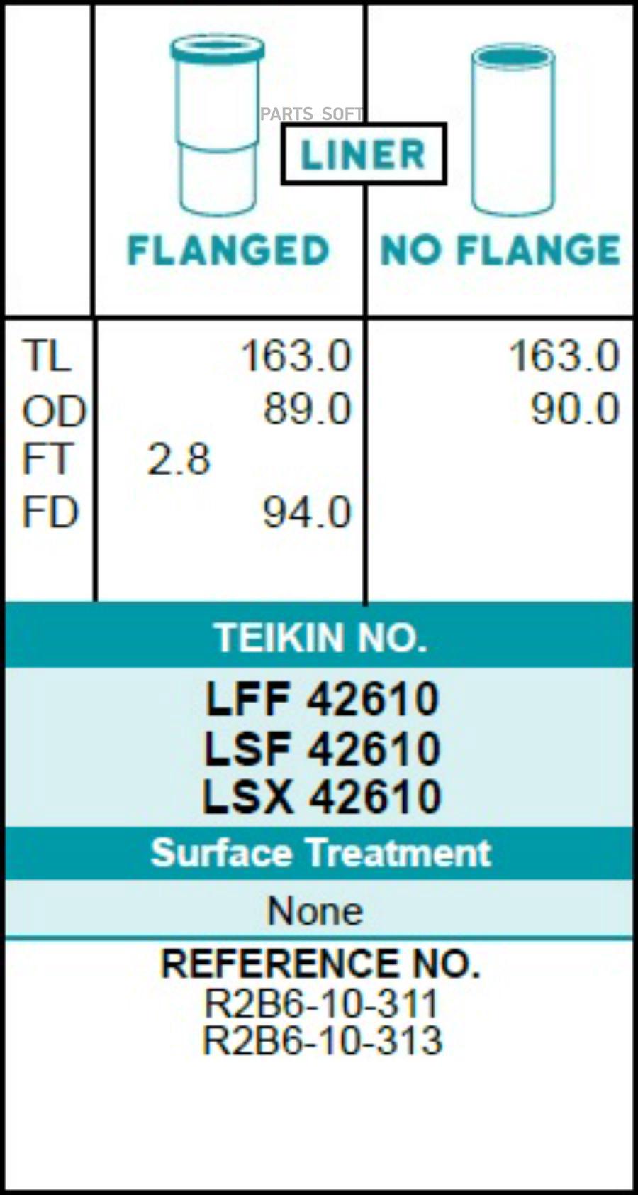 

Гильза блока цилиндров TEIKIN LSX42610 (4шт/упак) не хонингованная