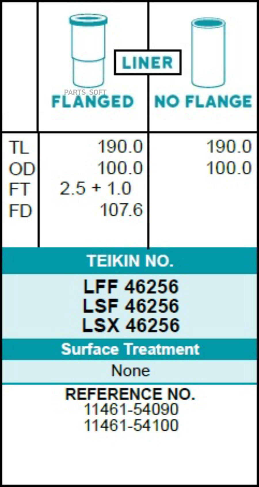 

Гильза блока цилиндров TEIKIN LSF46256 (4шт/упак) не хонингованная