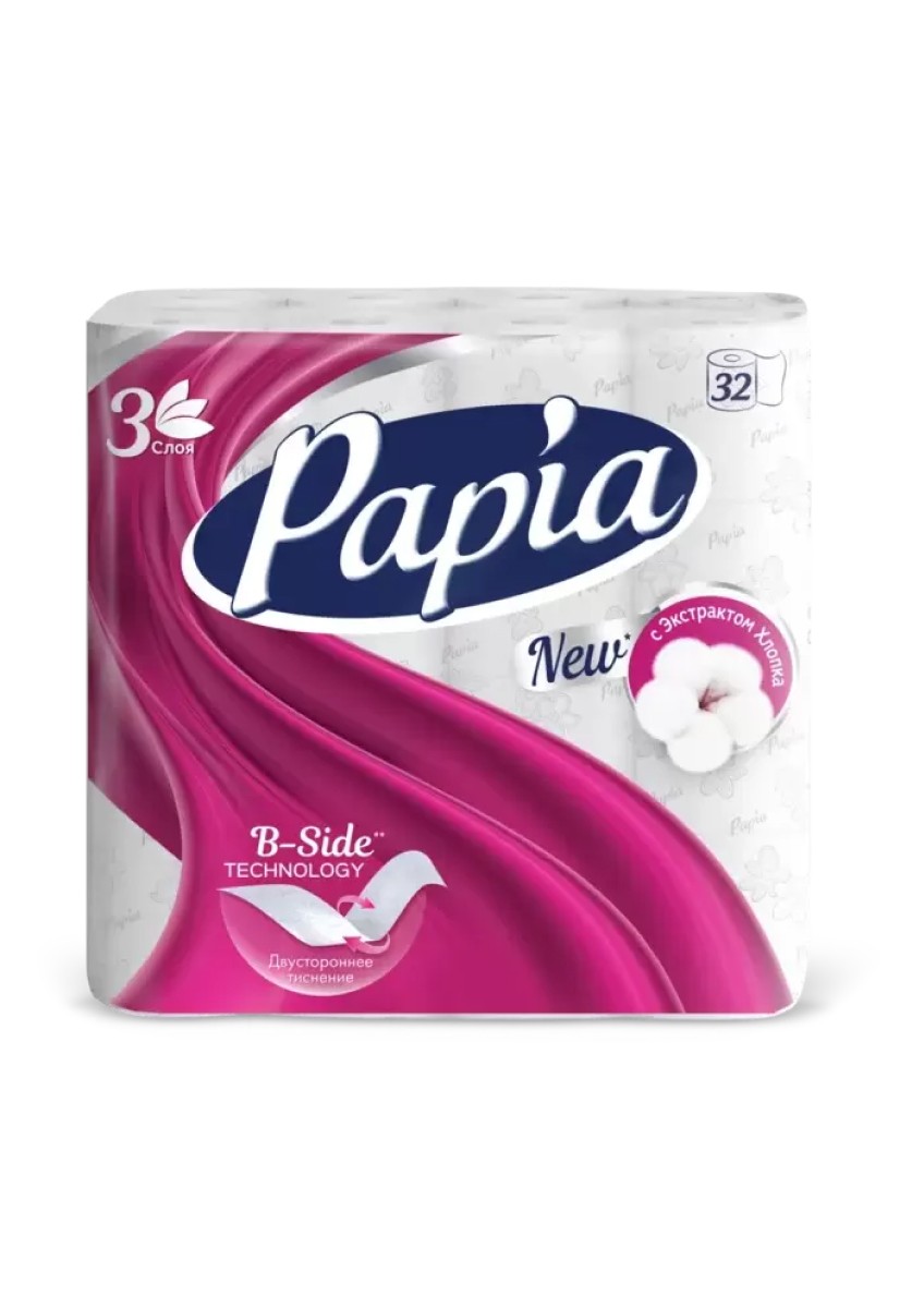 Туалетная бумага Papia белая трёхслойная 32 шт