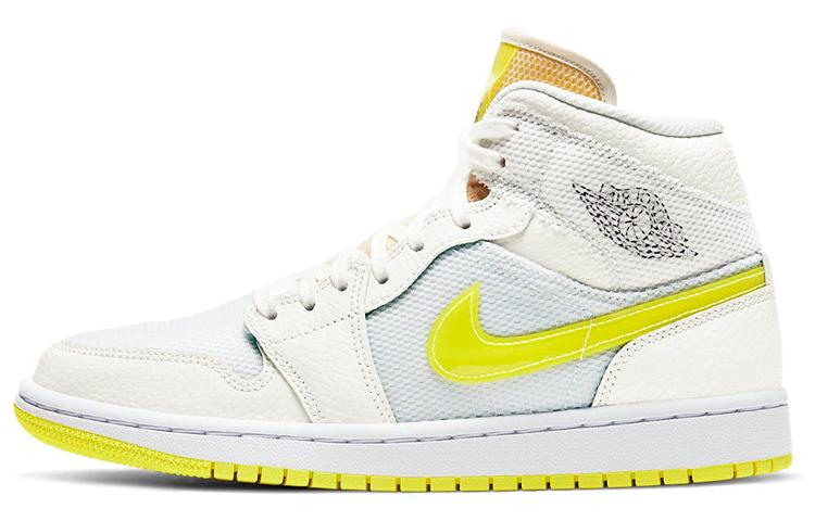 

Кеды унисекс Jordan Air Jordan 1 Mid SE voltage yellow белые 42.5 EU, Белый, Air Jordan 1 Mid SE voltage yellow