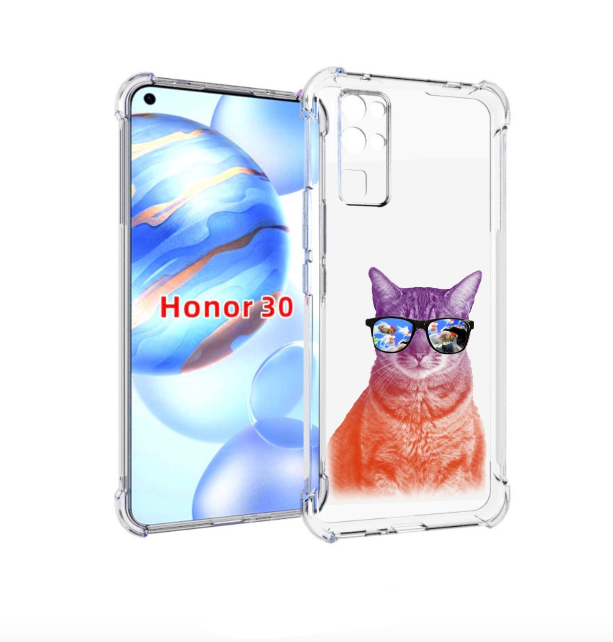 

Чехол бампер MyPads крутой кот-2 для Honor 30 (BMH-AN10) противо, Прозрачный, Tocco