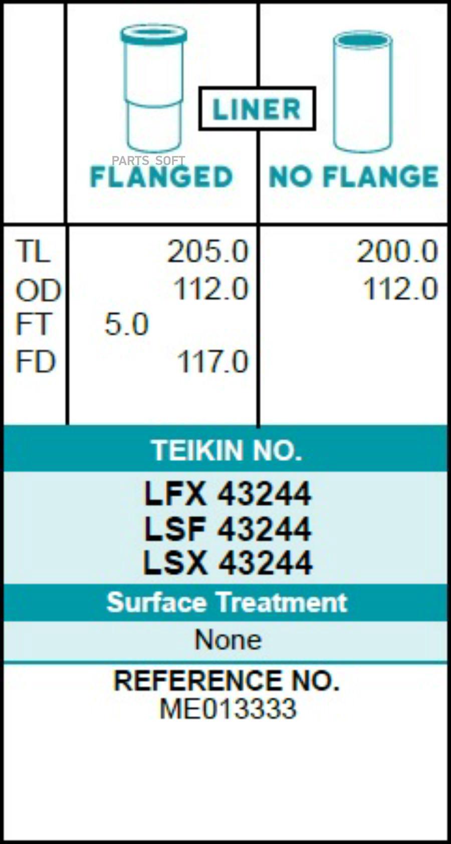

Гильза блока цилиндров TEIKIN LFX43244 (4шт/упак) хонингованная