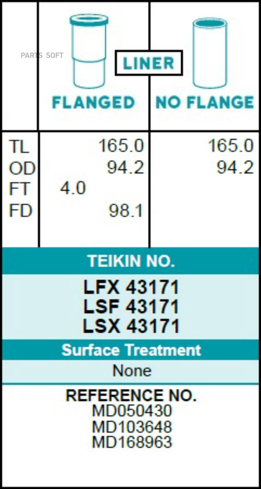 

Гильза блока цилиндров TEIKIN LFX43171 (4шт/упак) хонингованная