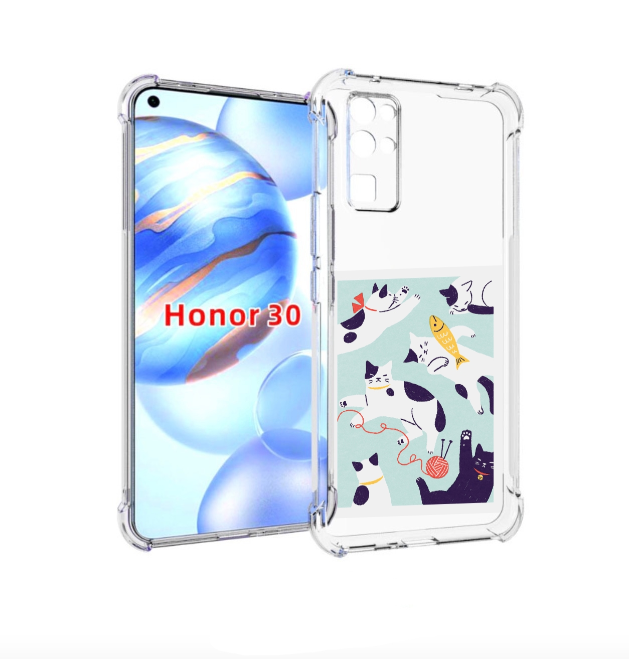 

Чехол бампер MyPads коты-с-клубками для Honor 30 (BMH-AN10) прот, Прозрачный, Tocco