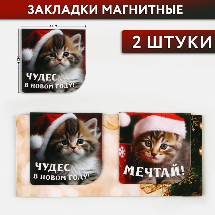 

Магнитные закладки 2 шт на подложке «Чудес в новом году!», Разноцветный