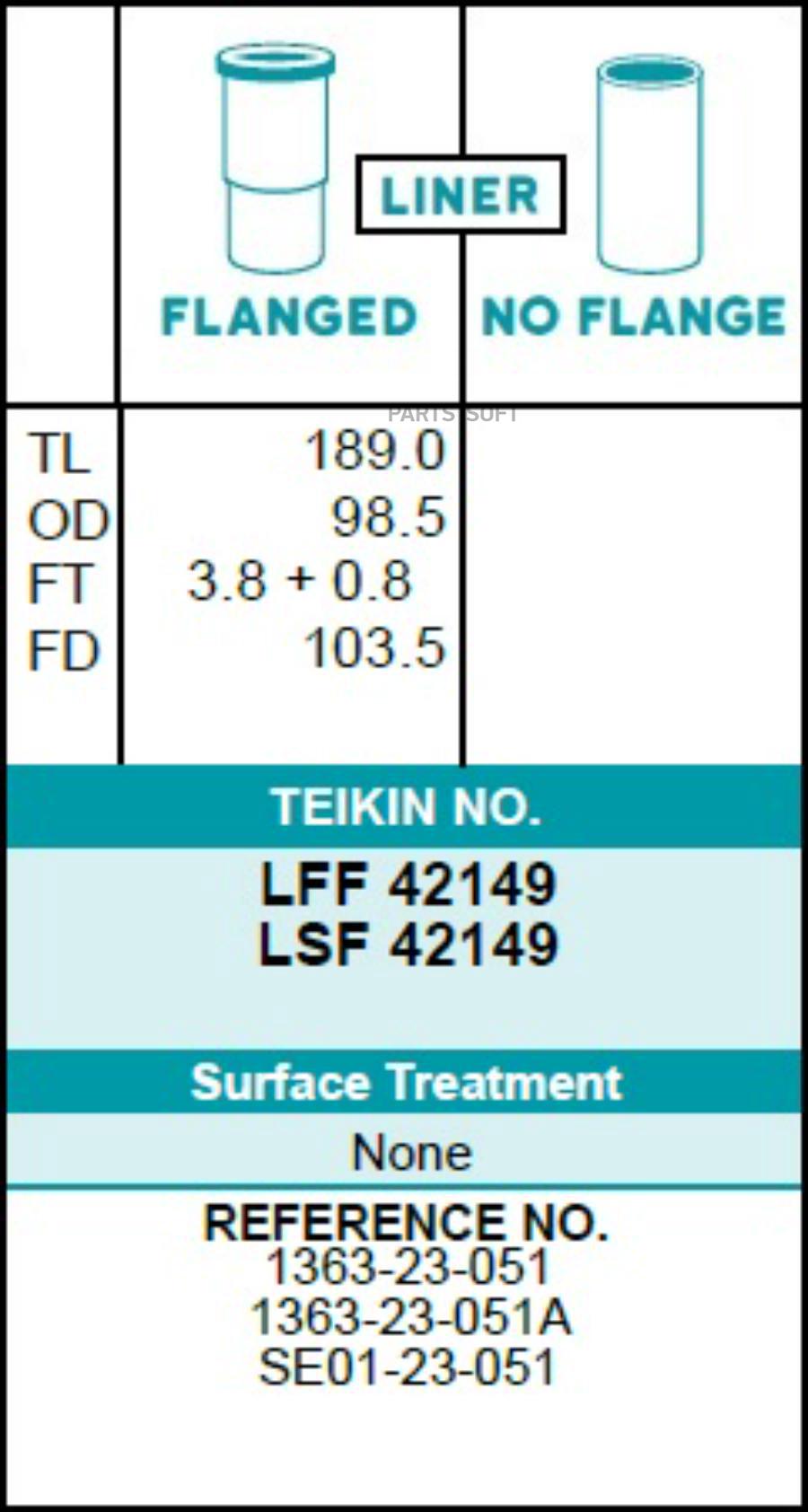 

Гильза блока цилиндров TEIKIN LFF42149 (4шт/упак) хонингованная
