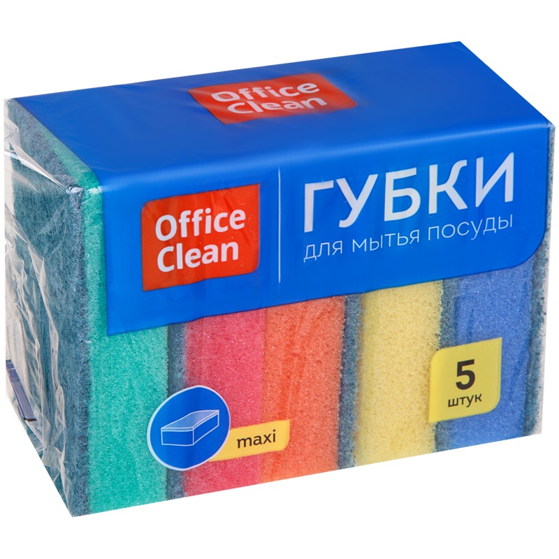 

Губка поролон/абразив OfficeClean Maxi 90x65x27мм набор 5шт 32 уп, Ассорти