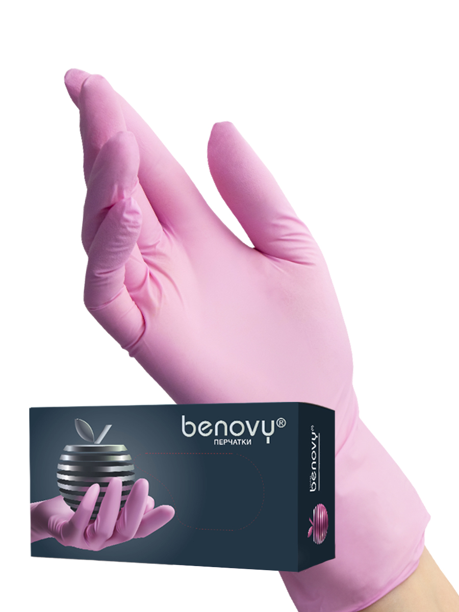 

Нитриловые перчатки Benovy Nitrile MultiColor розовые р. M 100 шт., Benovy Nitrile MultiColor