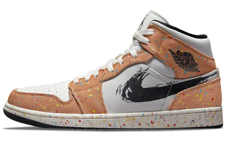 

Кеды унисекс Jordan Air Jordan 1 mid se splatter бежевые 47.5 EU, Бежевый, Air Jordan 1 mid se splatter