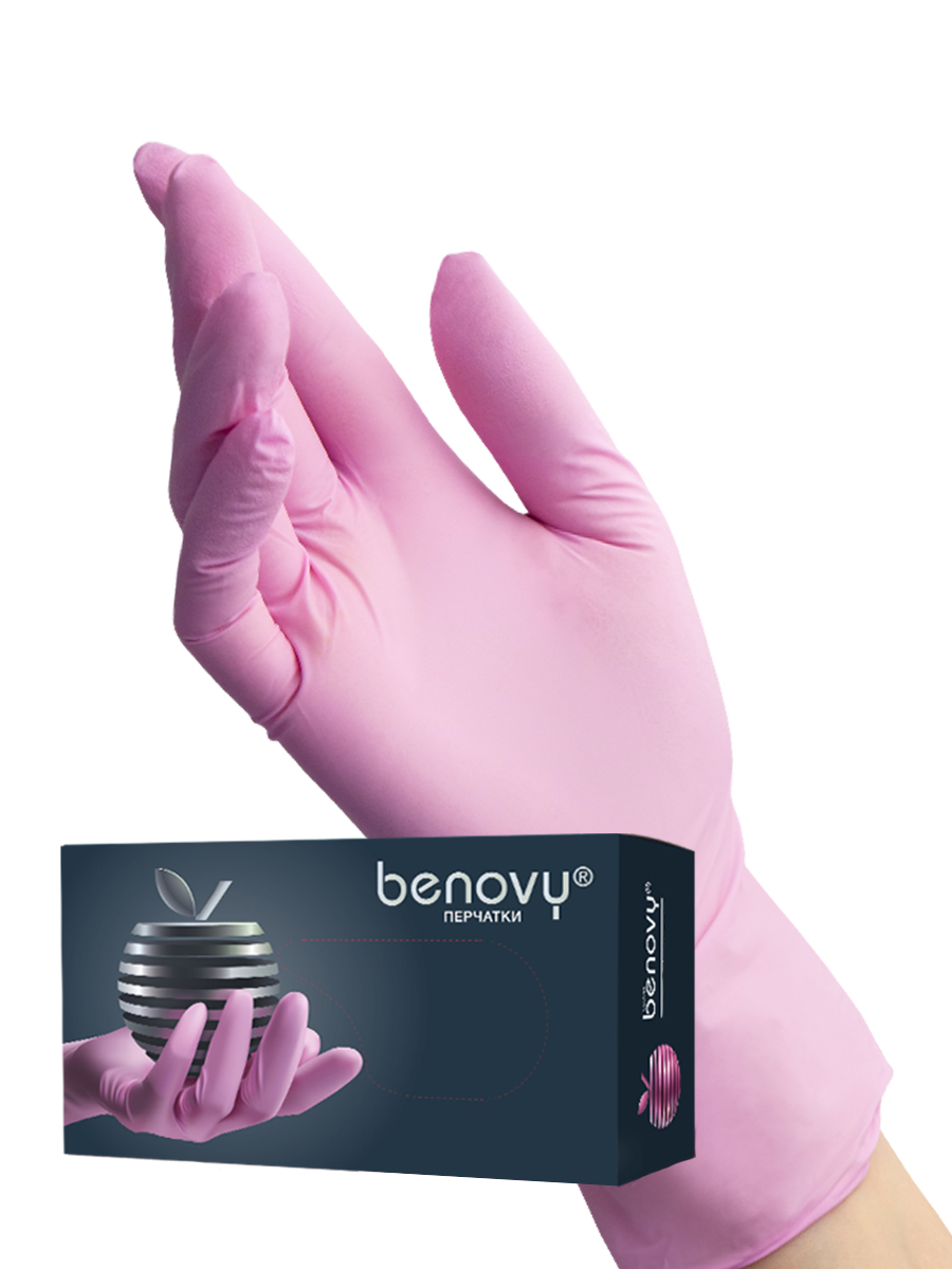 

Нитриловые перчатки Benovy Nitrile MultiColor розовые р. S 100 шт., Benovy Nitrile MultiColor