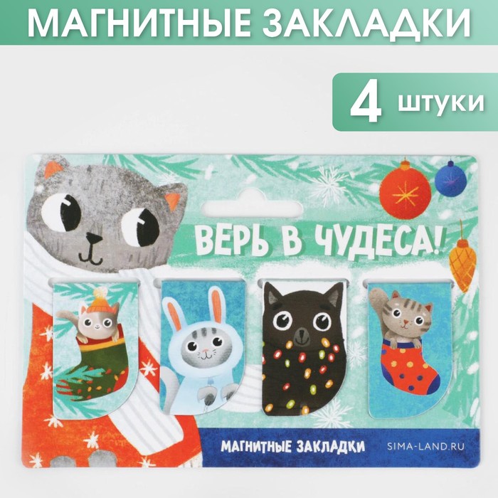 

Магнитные закладки «Верь в чудеса!», 4 шт мини
