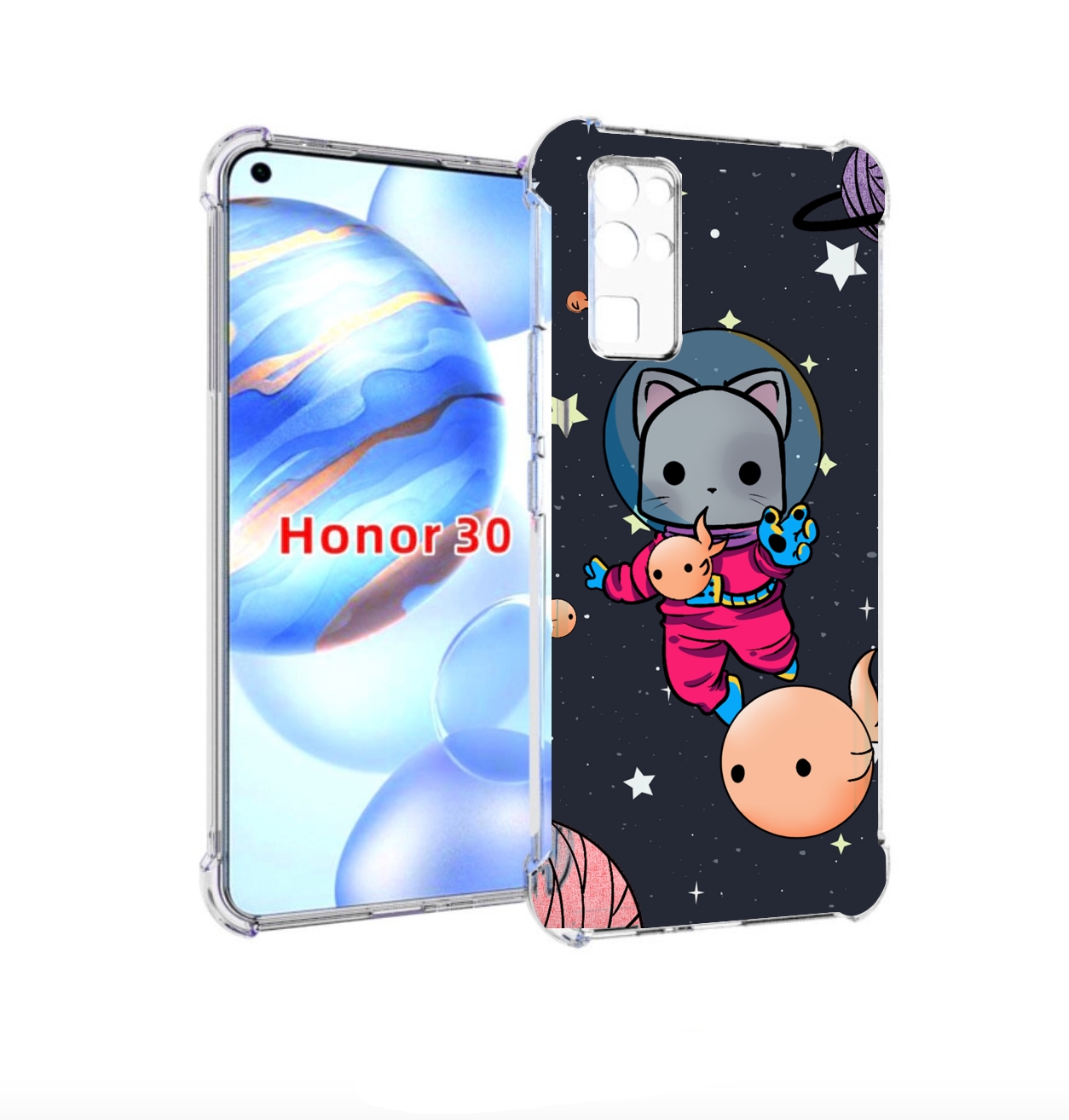 

Чехол бампер MyPads котик-с-рыбкой-в-космосе для Honor 30 (BMH-A, Прозрачный, Tocco
