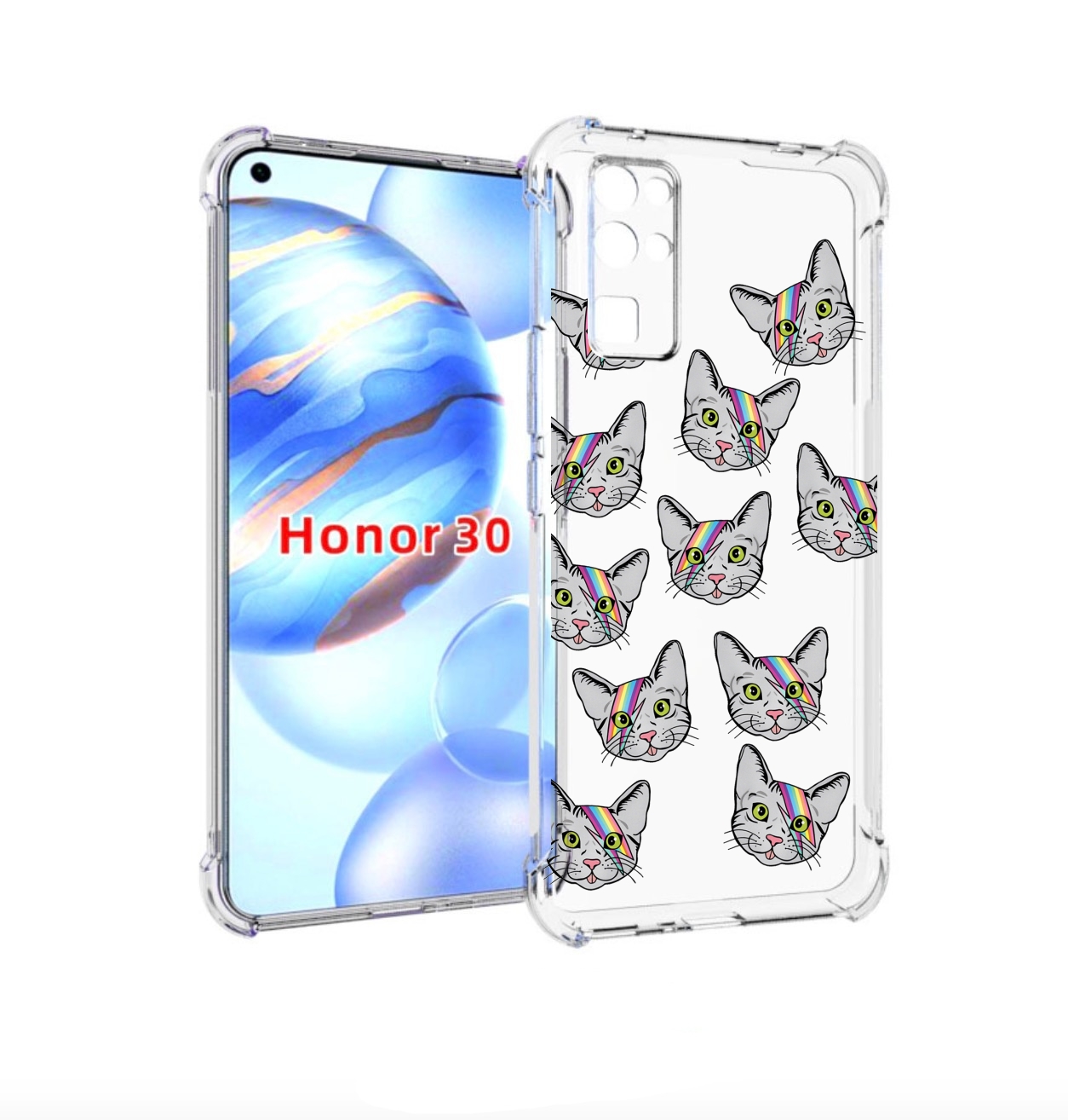 

Чехол бампер MyPads кот-с-молнией-на-лбу для Honor 30 (BMH-AN10), Прозрачный, Tocco