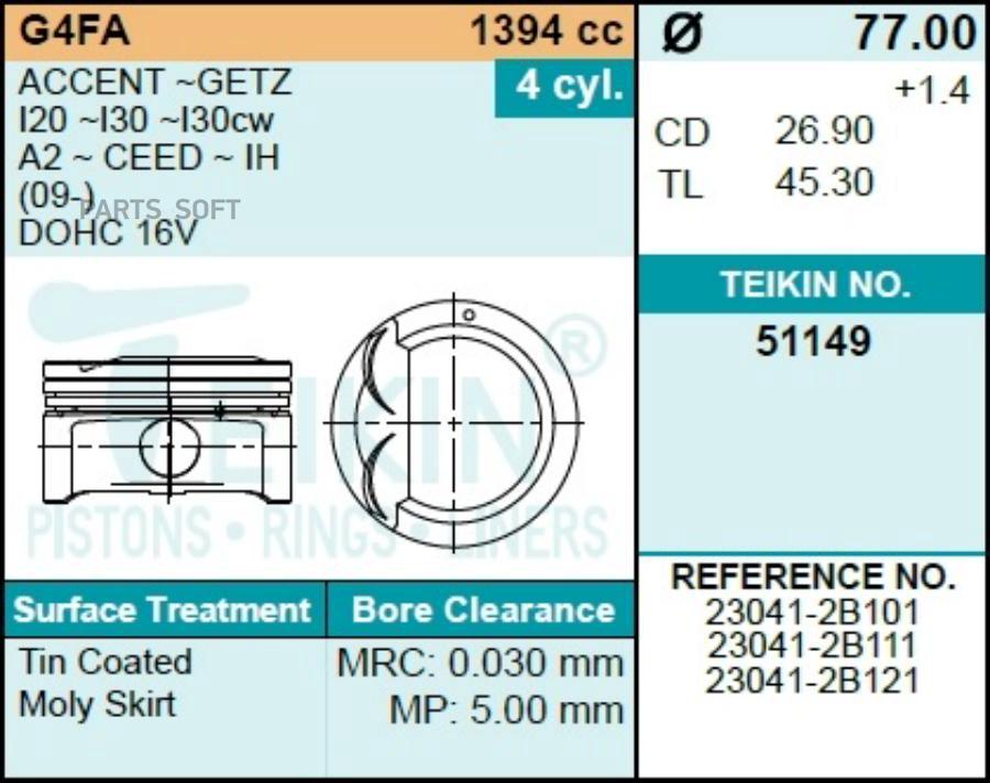 

Поршень двигателя TEIKIN 51149 STD (4шт/упак)