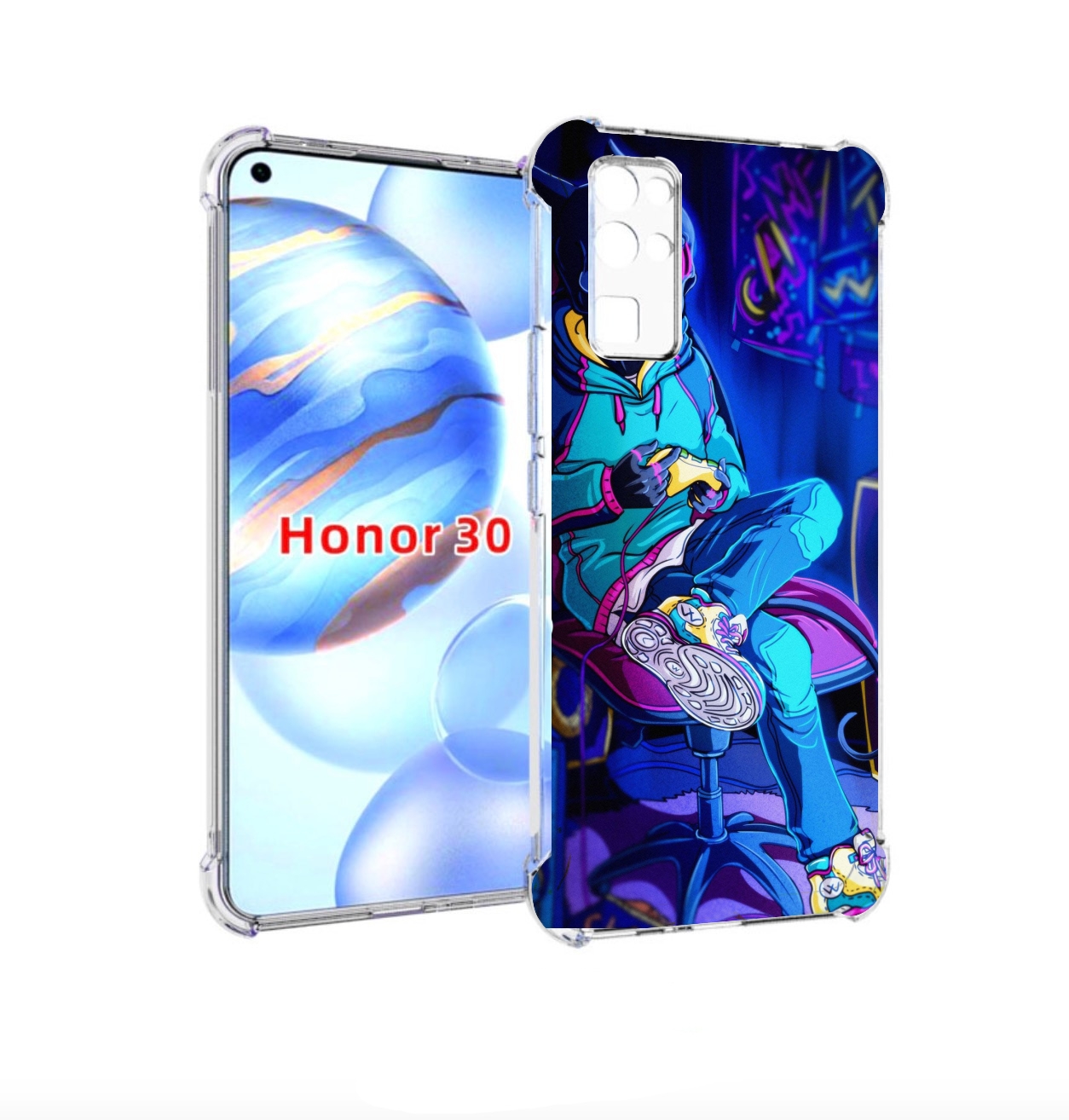 

Чехол бампер MyPads киберпанк игрок для Honor 30 (BMH-AN10) прот, Прозрачный, Tocco