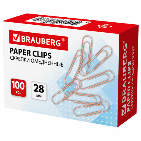 

Скрепки BRAUBERG, 28 мм, омедненные, 100 шт., в картонной коробке, 270448, 365