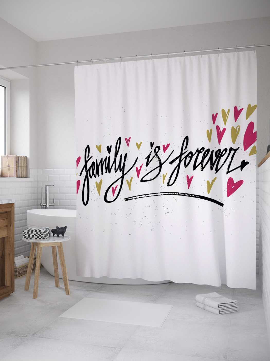 

Штора (занавеска) для ванной JoyArty "Семья навсегда" из сатена, 180х200 см с крючками, Коричневый