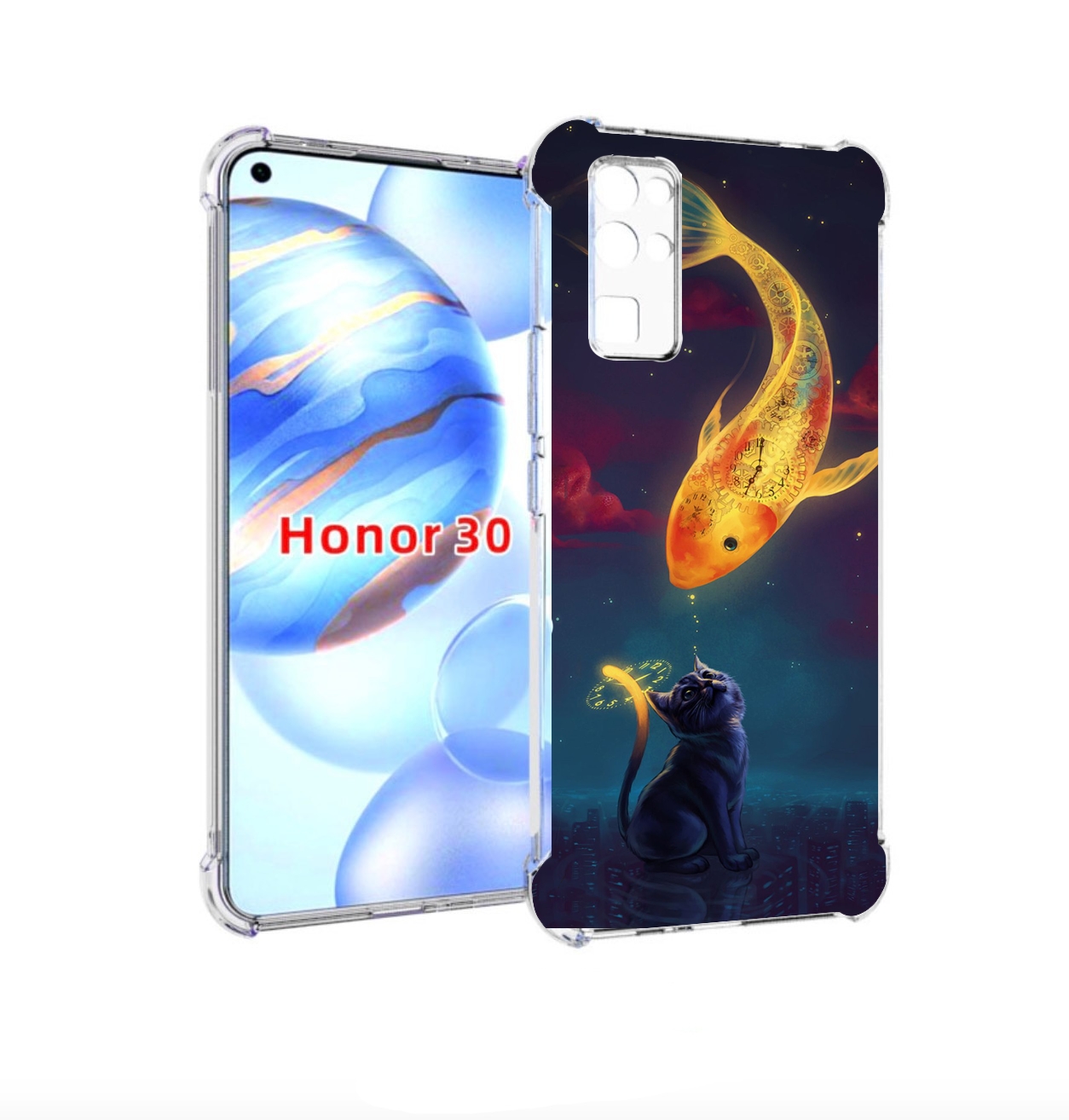 

Чехол бампер MyPads золотая-рыбка-часовая для Honor 30 (BMH-AN10, Прозрачный, Tocco