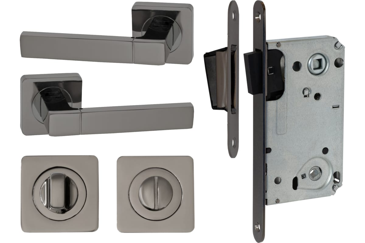 

Ручка дверная VETTORE R06.081 BN + Завертка BK 0605 BN + Межкомнатный механизм WC 530 B-S, Черный