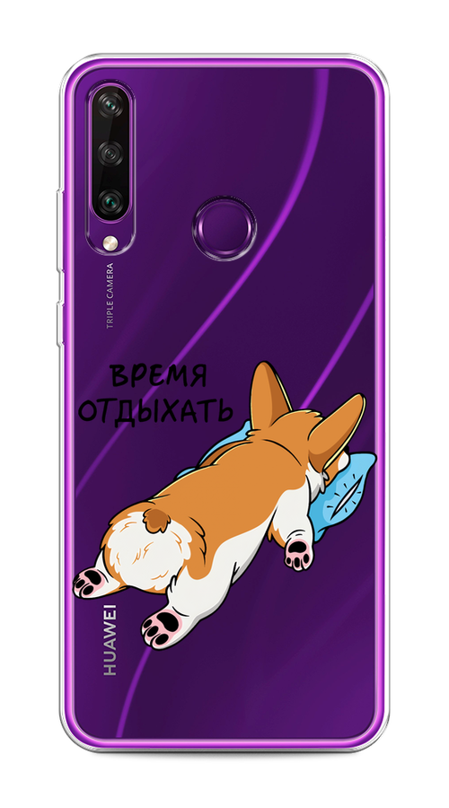 

Чехол на Huawei Y6p "Корги отдыхает", Черный;коричневый;голубой, 6103250-1