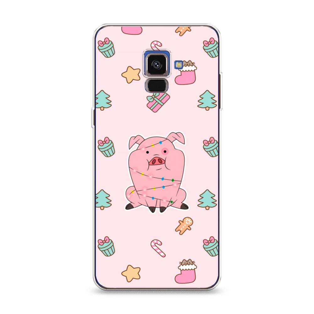 

Чехол для Samsung Galaxy A8 2018 "Розовая свинка", Розовый;зеленый, 25450-5