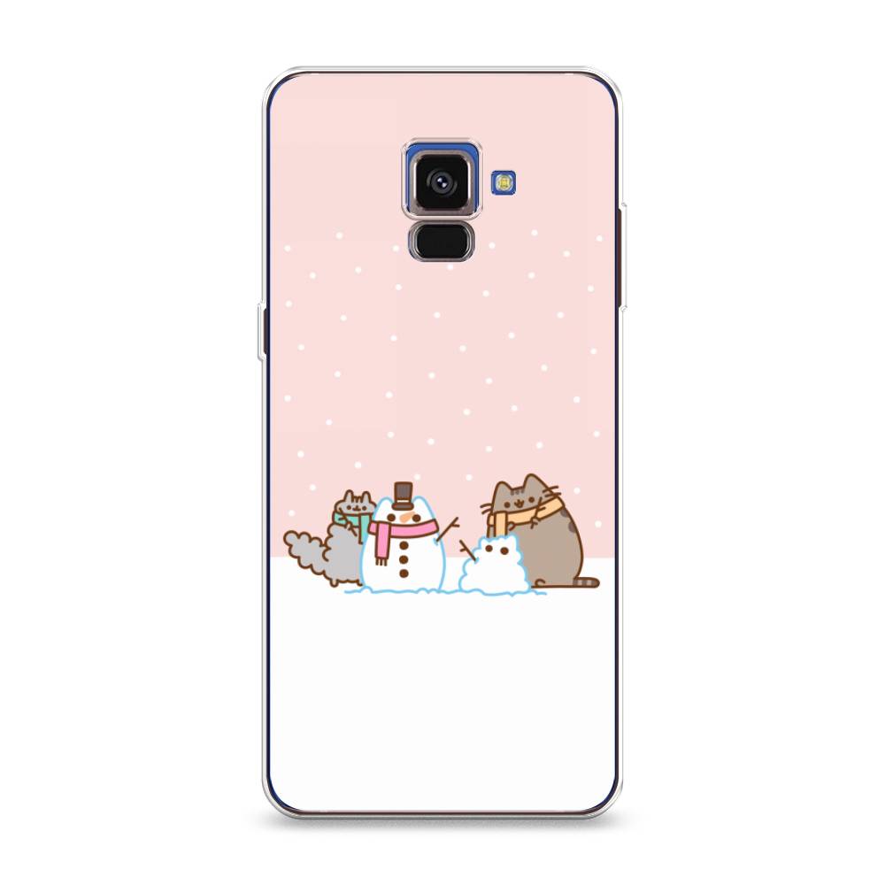 

Чехол на Samsung Galaxy A8 2018 "Котики в снегу", Розовый;белый;серый, 25450-5