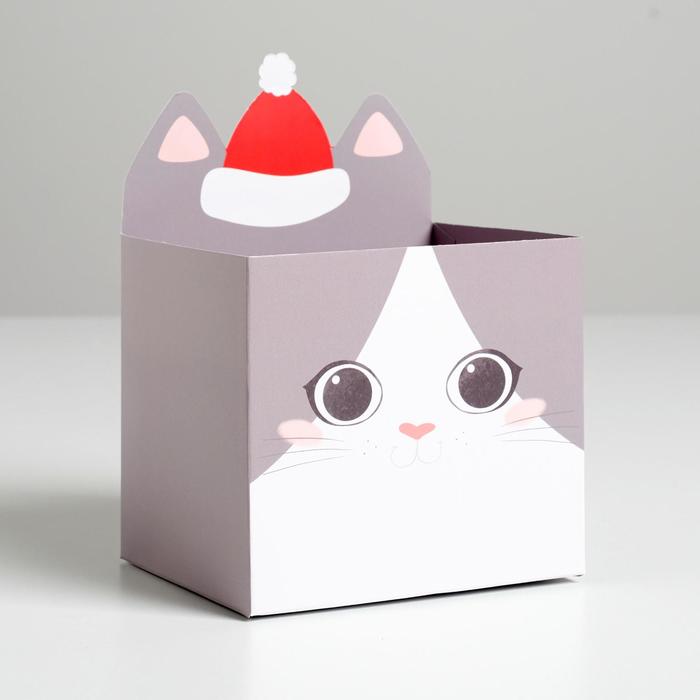 

Коробка для мини-букетов С новым годом, котик, 12 х 18 х 10 см