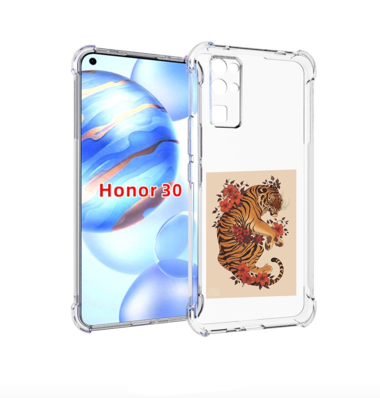 

Чехол бампер MyPads злой-тигр-с-цветами для Honor 30 (BMH-AN10), Прозрачный, Tocco