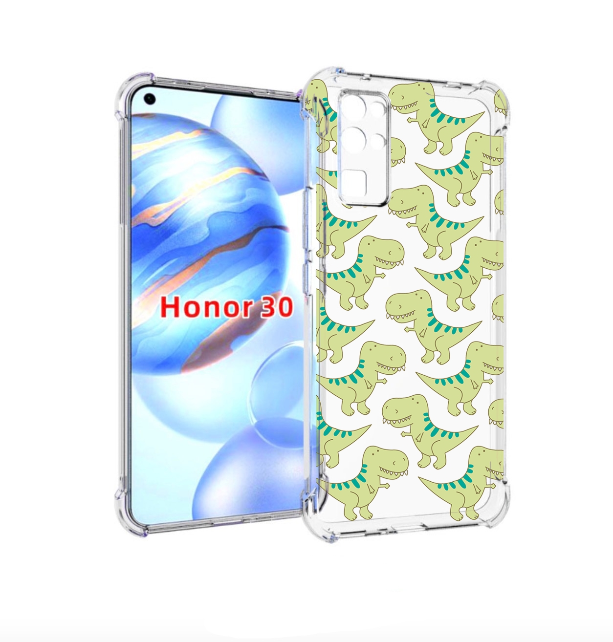 

Чехол бампер MyPads зеленые-динозаврики для Honor 30 (BMH-AN10), Прозрачный, Tocco